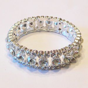Handmade Silver Rhinestone Stretch Bracelet - 7.75" - New